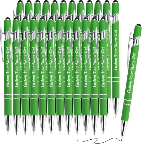 Miniatura 38 de 12 bolígrafos personalizados a granel con grabado sin nombre, bolígrafos personalizados con lápiz capacitivo, logotipo de mensaje de texto grabado