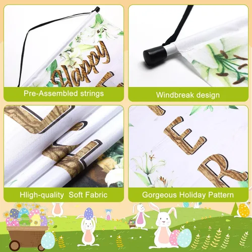Miniatura 2 de Outus Cartel de feliz Pascua para porche con texto en inglés «He Is Risen» para puerta delantera, decoración de pared para colgar en la pared, fondo