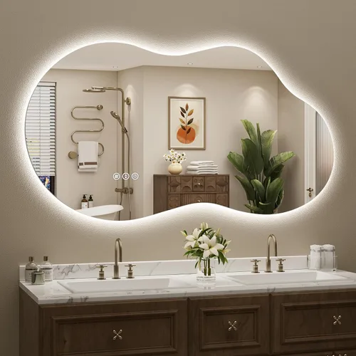 Miniatura 57 de 24x30 Espejo de baño LED con marco negro con luces, retroiluminado + iluminación frontal, espejo de tocador iluminado antivaho para pared de baño