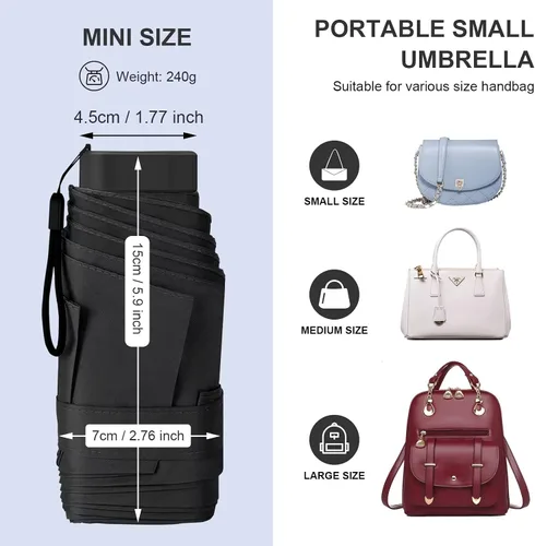 Miniatura 5 de LEAGERA Paraguas de viaje compacto con estuche, pequeño mini paraguas para bolso, diseño ligero y pequeño portátil, perfecto para sombrilla al aire
