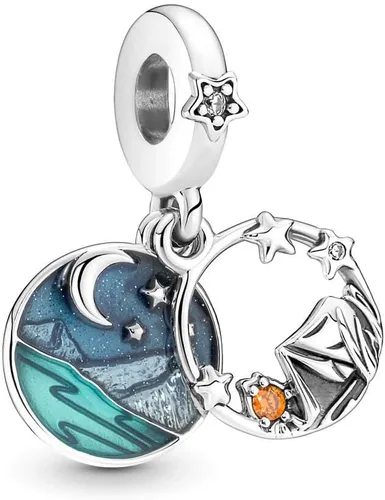 Acampar cielo nocturno doble colgante encanto 925 colgante de plata esterlina, joyería niña cuentas regalos para mujeres pulsera y collar A0109,