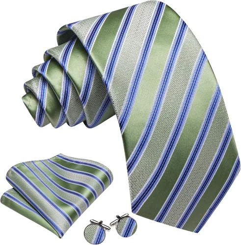 Miniatura 16 de Barry.Wang Juego de corbatas para hombre, corbata de seda a rayas, tejido a cuadros, gemelos formales, negocios, boda
