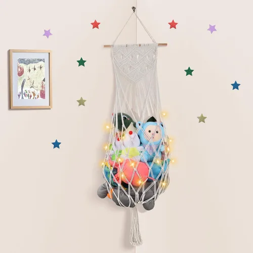 Almacenamiento de animales de peluche jumbo de 63 pulgadas con luz LED de estrella, hamaca de juguete para colgar en la pared del techo sobre la