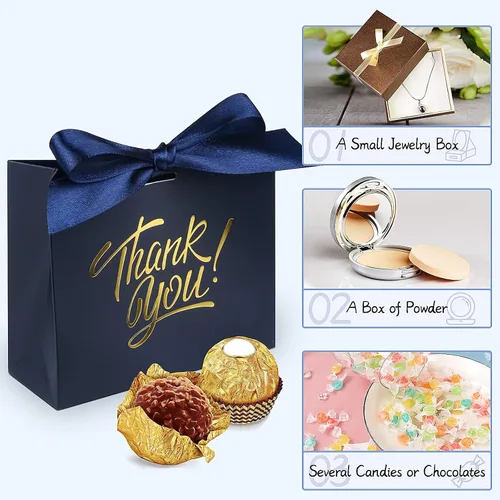 Miniatura 3 de Paquete de 60 Pequeñas Bolsas de Regalo de Agradecimiento, 4.5x1.8x3.9 pulgadas Bolsas de Obsequios para Fiestas con Cinta de Lazo, Pequeñas Bolsas