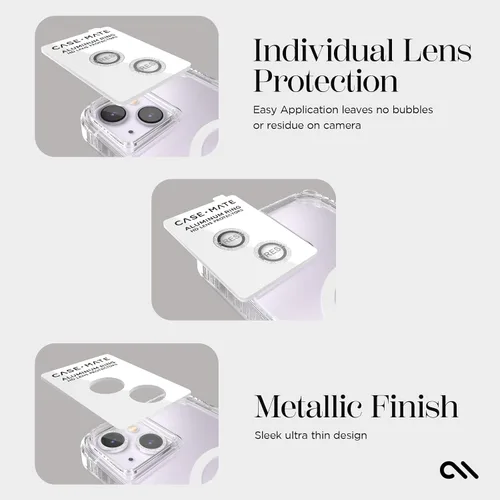 Miniatura 4 de Case-Mate Protector de lente de cámara para iPhone 14 Plus/iPhone 14 con anillos brillantes, doble vidrio templado, duradero, antiarañazos, visión