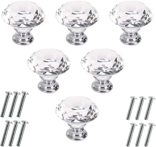 Miniatura 14 de Akstore 6 pomos de cristal para gabinetes de 1.18 pulgadas (1.181 in) con forma de diamante, para cajones de cocina, aparador, armario, tiradores