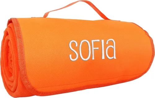 Threadart Manta portátil bordada personalizada con correa de transporte, estadio deportivo de viaje personalizado con monograma, forro polar suave,