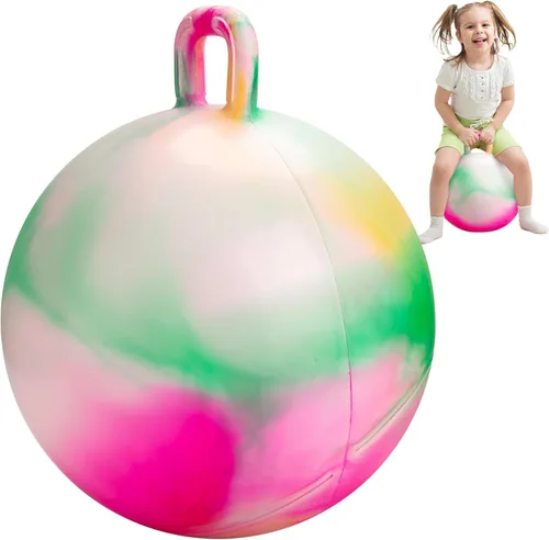 Miniatura 9 de Pelota saltarina Inpodak de 18 pulgadas con asas para niños, juguete de salto y rebote Hippity Hop para niños de 3 a 6 años, incluye bomba y caja