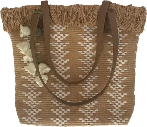 Miniatura 5 de Bolsa de paja para mujer, bolsas de playa hechas a mano, bolso de hombro suave con Azipper, Caqui