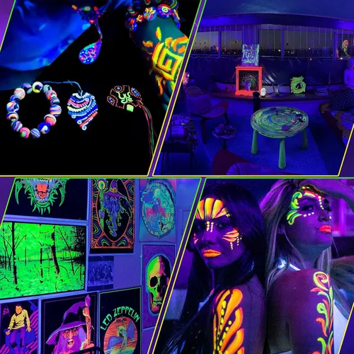 Miniatura 7 de Luz LED negra portátil USB de alta calidad, soporte de escritorio con cable de 5 pies + interruptor, brilla en la oscuridad para Halloween, fiesta