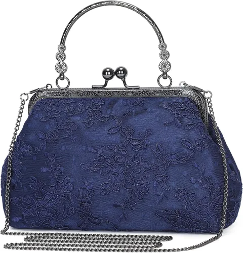 Bolso de mano floral de encaje bordado vintage para mujer, bolso de noche formal, bolso de mano con cierre de beso, bolso de boda y cóctel |