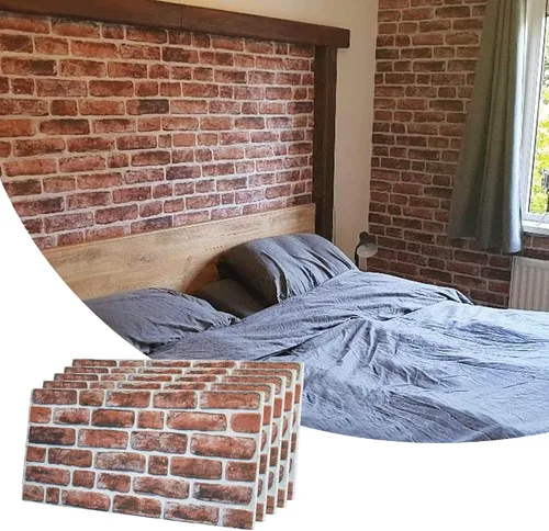 Miniatura 24 de Dundee Deco Paneles de pared 3D de ladrillo sintético, revestimiento de pared con aspecto de piedra roja, gris y marrón, espuma de poliestireno