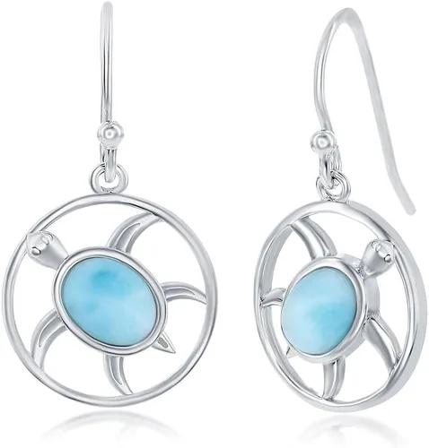 Miniatura 11 de Beaux Bijoux Aretes de plata de ley azul larimar para mujer, joyería natural de larimar, diseño de animales marinos, pez de pulpo de tortuga