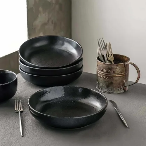 Miniatura 5 de S&Q'S CERAMICS Grandes Cuencos de Pasta, Juego de 4 Cuencos Grandes para Ensalada de 65 onzas, Platos de Cerámica Anchos y Poco Profundos de 10