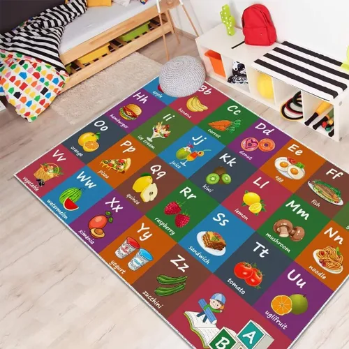 Miniatura 2 de ABC - Alfombra educativa del alfabeto, alfombra de juegos divertidos para niños, sala de juegos, aula, antideslizante, lavable