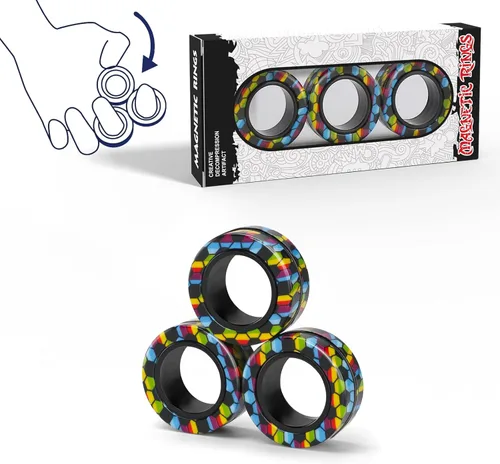Juego de anillos magnéticos para ansiedad, juguetes para ansiedad con TDAH, anillos giratorios para adultos para terapia de alivio de ansiedad, gran