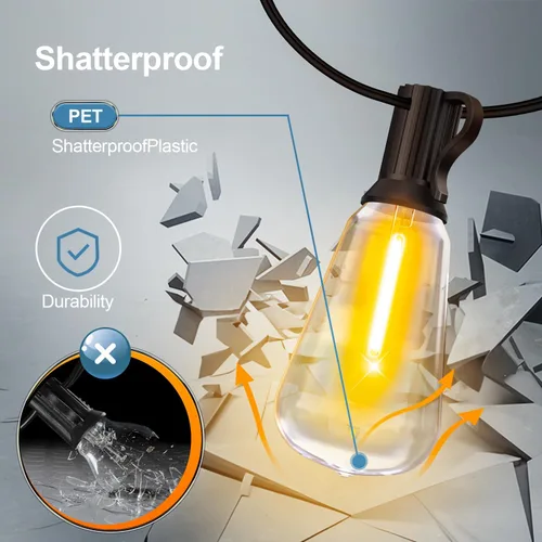 Miniatura 5 de MGVIH - Cadena de luces LED para exteriores de patio - 200 pies 60M luz impermeable exterior con control remoto regulable ST38 foco inastillable