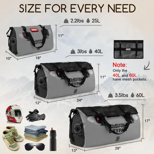 Miniatura 2 de OSAH DRYPAK Bolsa de lona impermeable – Bolsa seca para motocicleta con gran espacio de almacenamiento, bolsas de equipaje impermeables con bolsillo