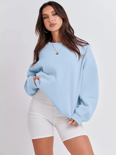 Miniatura 6 de ANRABESS Sudadera de manga larga para mujer, casual, cuello redondo, ajuste holgado, sudadera con capucha de forro polar para otoño