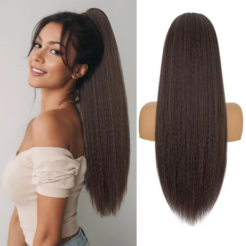 Miniatura 13 de Benehair Extensión de cola de caballo con cordón, 24 pulgadas de largo, pelo sintético lacio, extensiones de cabello de cola de caballo con clip