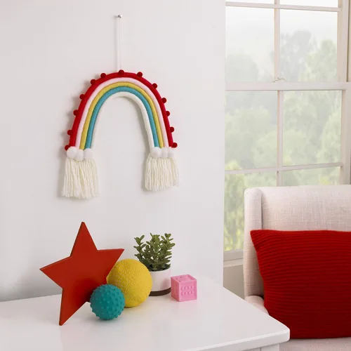 Miniatura 2 de NoJo Tapiz arcoíris y decoración de pared de hilo blanco, rojo, rosa, amarillo, azul (7113019P)