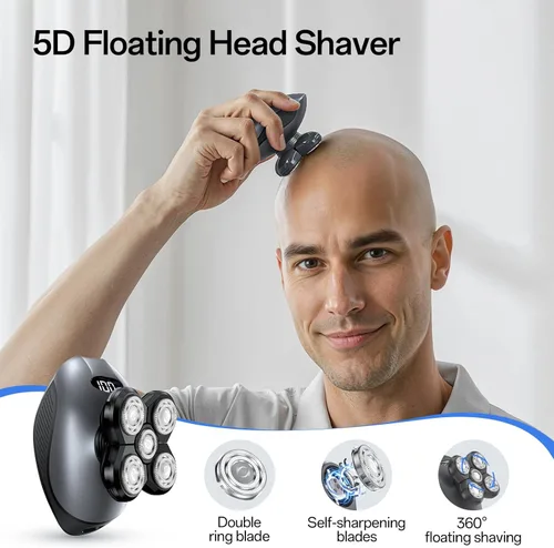 Miniatura 2 de Maquinilla de afeitar eléctrica para hombres, afeitadora de pelo de cabeza y cuerpo para hombres, afeitadora inalámbrica recargable para cabeza Gris