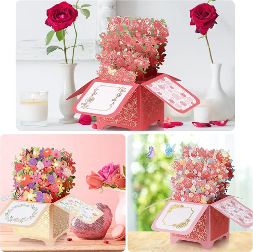 Miniatura 7 de Giiffu Paquete de 3 tarjetas emergentes 3D para el día de la madre, ramo de flores hechas a mano, tarjetas de felicitación con sobres y tarjetas