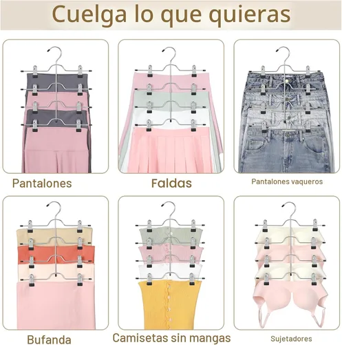 Miniatura 5 de TOPIA HANGER Perchas de falda de 4 niveles para mujer, ahorran espacio con clips ajustables, ahorran un 80% más de espacio, colgador de clip