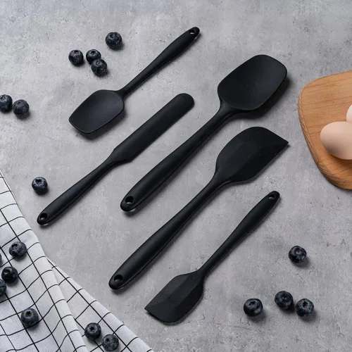 Miniatura 6 de Juego de espátulas de silicona, 5 piezas de espátulas de goma de grado alimenticio para hornear, cocinar y mezclar, resistentes al calor alto, Negro