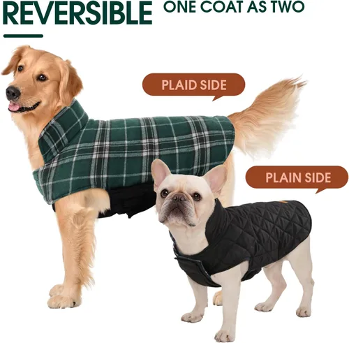 Miniatura 4 de Kuoser - Chaqueta cálida reversible para perro, abrigo de invierno impermeable, estilo británico, ropa para mascotas, chaleco de nieve acogedor