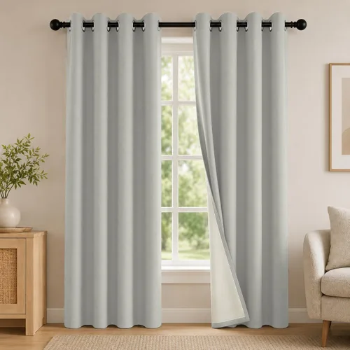 Miniatura 37 de 2 paneles de cortinas 100% opacas, cortinas ligeras con aislamiento térmico con ojales para dormitorio, sala de estar, tratamiento de ventana