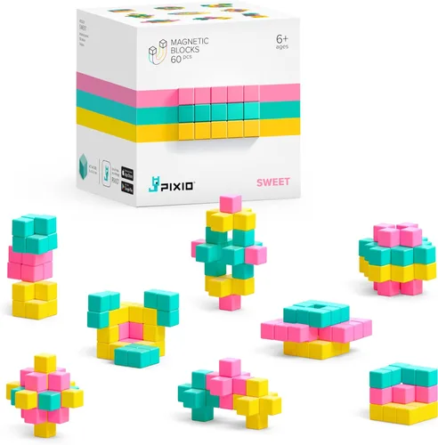 PIXIO Sweet - Bloques magnéticos pequeños de construcción en estilo de arte de píxeles con aplicación gratuita - Cubos de plástico de 5/16" con 6