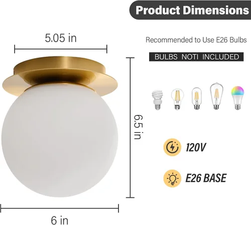 Miniatura 3 de Aplique de pared moderno de globo de vidrio: Luz de apliques esféricos dorados - Accesorio de luces de bola individual de latón pequeño para tocador