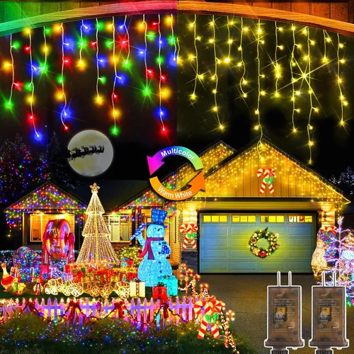Miniatura 21 de Luces de Navidad para exteriores, 49 pies, 480 luces LED para exteriores, 90 tiras de luces de carámbano con 8 modos, temporizador impermeable
