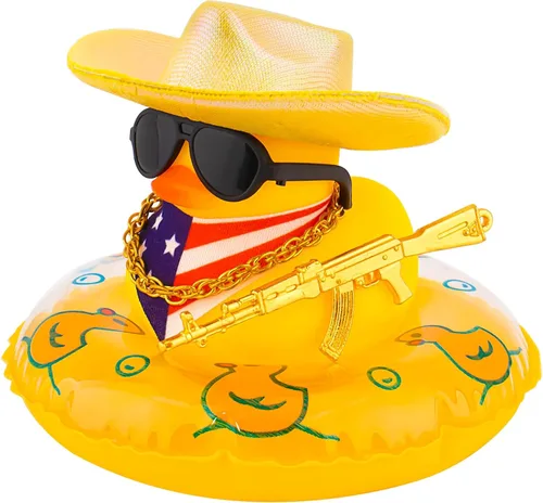 Miniatura 13 de wonuu Decoración de fiesta de pato de goma para automóvil, sombrero de vaquero espacial con purpurina brillante, accesorios para tablero