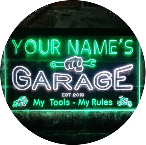 Miniatura 27 de ADVPRO personalizado: tu nombre, año de fundación, tema de garaje, cueva para hombres. Decoración con luz de neón LED de doble color, verde y Verde