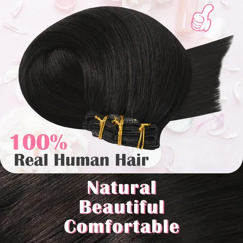 Miniatura 3 de Aison Extensiones de cabello humano real con clip, color marrón oscuro, 2.47 onzas, cabello humano Remy, 12 pulgadas, para mujeres, 7 unidades, 16
