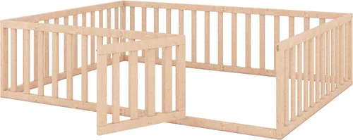 Miniatura 6 de Bellemave Cama de suelo para niños, marco de cama Montessori tamaño Queen con barandillas de valla para niños, camas de madera para niños y niñas