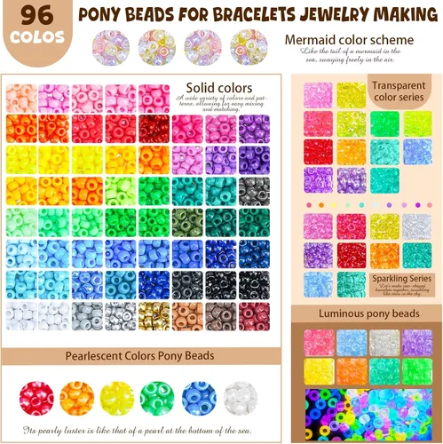 Miniatura 5 de Kit de 4500 cuentas de poni, 6 cajas con 1600 cuentas de letras, pulseras de la amistad, cuentas Kandi Rave para hacer joyas, llavero trenzado