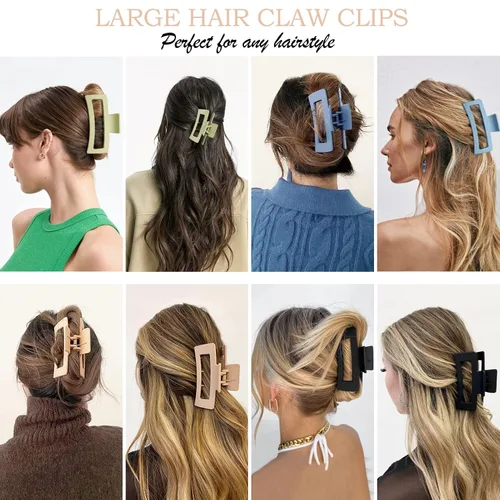 Miniatura 4 de Pinzas Grandes para Cabello Tipo Garra, Paquete de 12, Pinzas para Cabello con Flores para Cabello Fino, Grande Cuadrado Mate Sujeción Fuerte