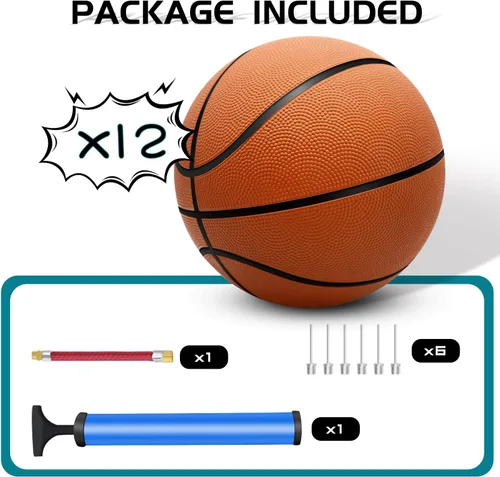 Miniatura 6 de Paquete de 12 pelotas de baloncesto inflables de 29.5 pulgadas, tamaño oficial 7, con inflador para hombres, para exteriores, interiores