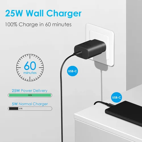 Miniatura 2 de Bloque de Carga Rápida USB-C de 25W con Cable C a C [Compatible con PD PPS] para Galaxy S24/S23/S22, Pixel 8/7, Z Flip 5, iPhone 17/16/15 - Cargador
