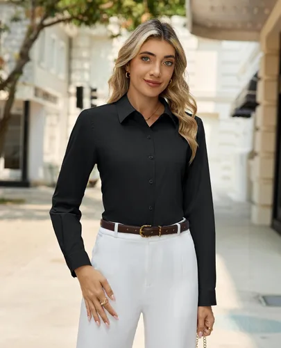 Miniatura 3 de siliteelon Camisas de vestir con botones para mujer, camisas de vestir de manga larga para mujer, camisas de trabajo de algodón de ajuste regular