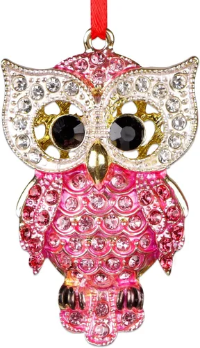 WaaHome Adornos de Navidad de Búho de Metal 2025 - Adornos de Recuerdo de Búho Rosa para Adornos de Árbol de Navidad, Regalos para Mujeres, Niñas,