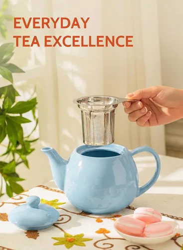 Miniatura 5 de Sweese Tetera de porcelana de 27 onzas con infusor para té de hojas sueltas, gris azulado