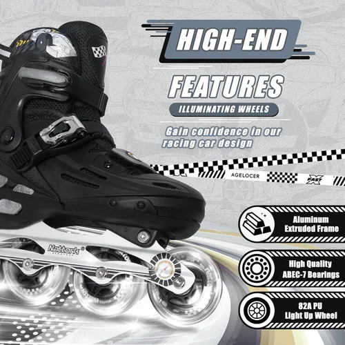 Miniatura 3 de Nattork Patines en línea ajustables para niños con ruedas iluminadas para niños y niñas - Decoraciones de autos de carreras geniales para interiores