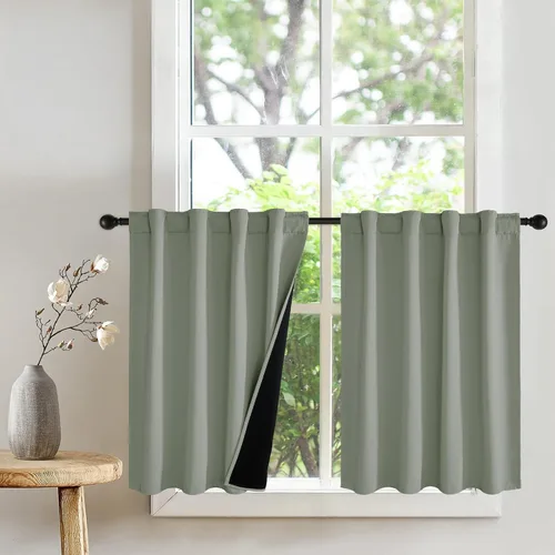 Miniatura 25 de PONY DANCE Cortinas opacas 100% cortas de 24 pulgadas de largo, medias cortinas con aislamiento térmico para ventanas pequeñas con parte trasera