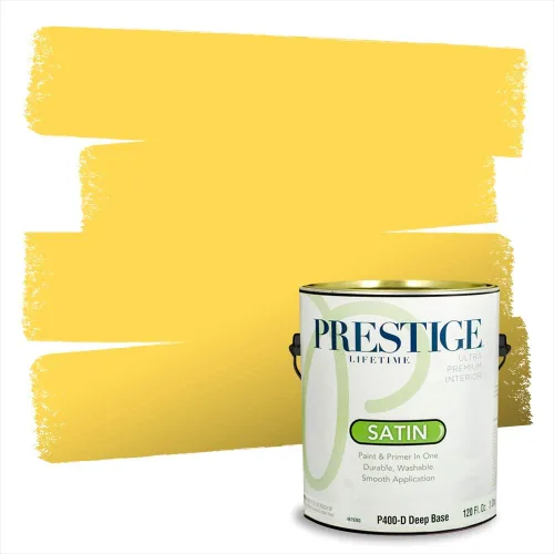 Miniatura 244 de PRESTIGE Pinturas Pintura Exterior e Imprimación En Uno, 1 Galón, Satinado, Pareja Comparable de Benjamin Moore* Amarillo* 320BM-PCM