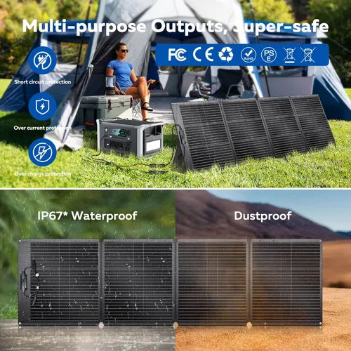 Miniatura 5 de Panel solar portátil de 200 W para estación de energía, kit de panel solar ETFE plegable ultraligero, 24% de alta eficiencia, IP68 impermeable