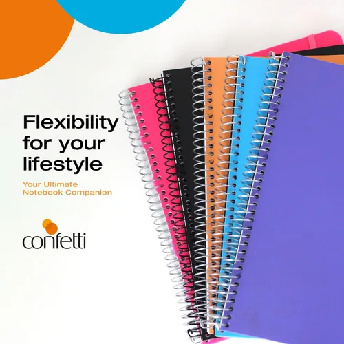 Miniatura 5 de Confetti Cuaderno de espiral – 4 separadores extraíbles, cubierta a prueba de derrames, banda elástica de cierre, bolsillo de almacenamiento – Bloc